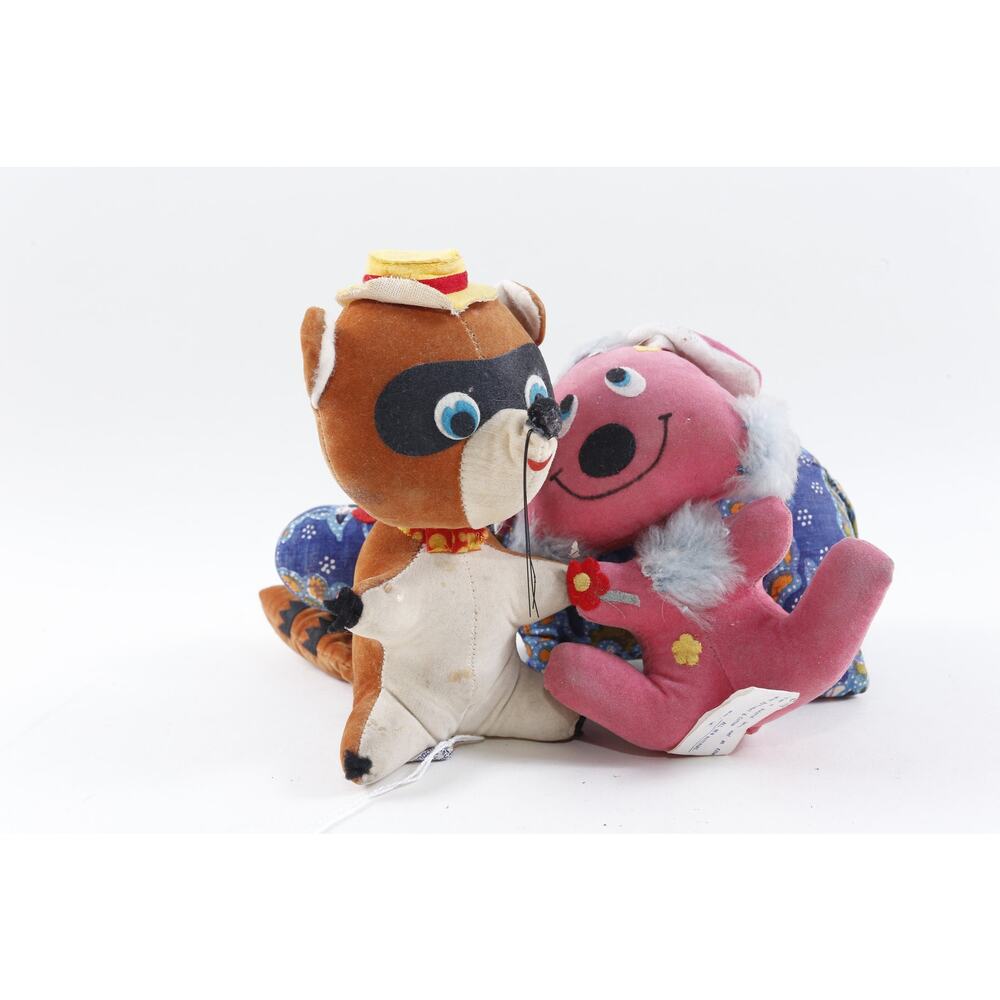 Vintage 60s Remco Dream Pets Plush, Cute Animal Dog Hippo, Brown Pink